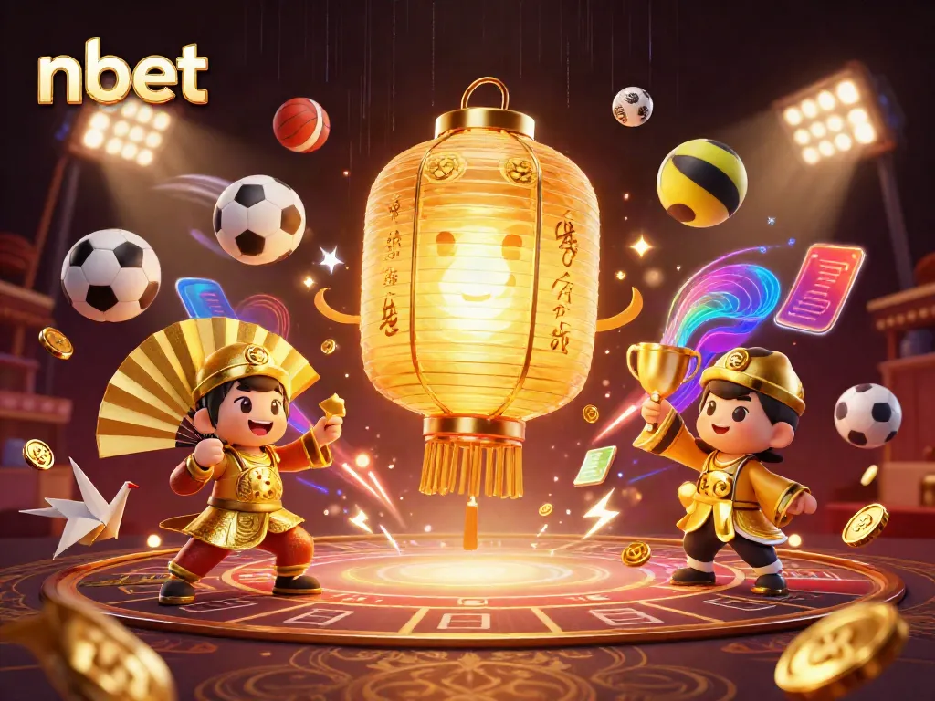 Engage in thrilling gameplay with nbet's dynamic casino scene full of glowing characters and vibrant sports elements.