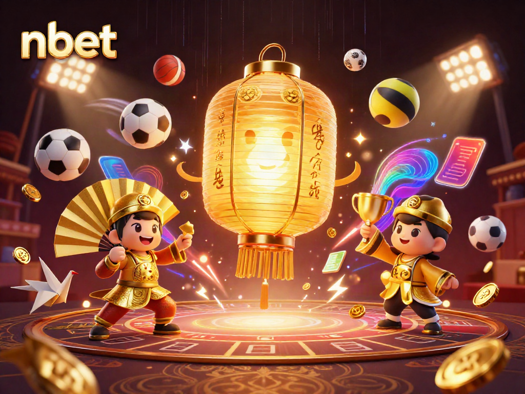 Engage in thrilling gameplay with nbet's dynamic casino scene full of glowing characters and vibrant sports elements.