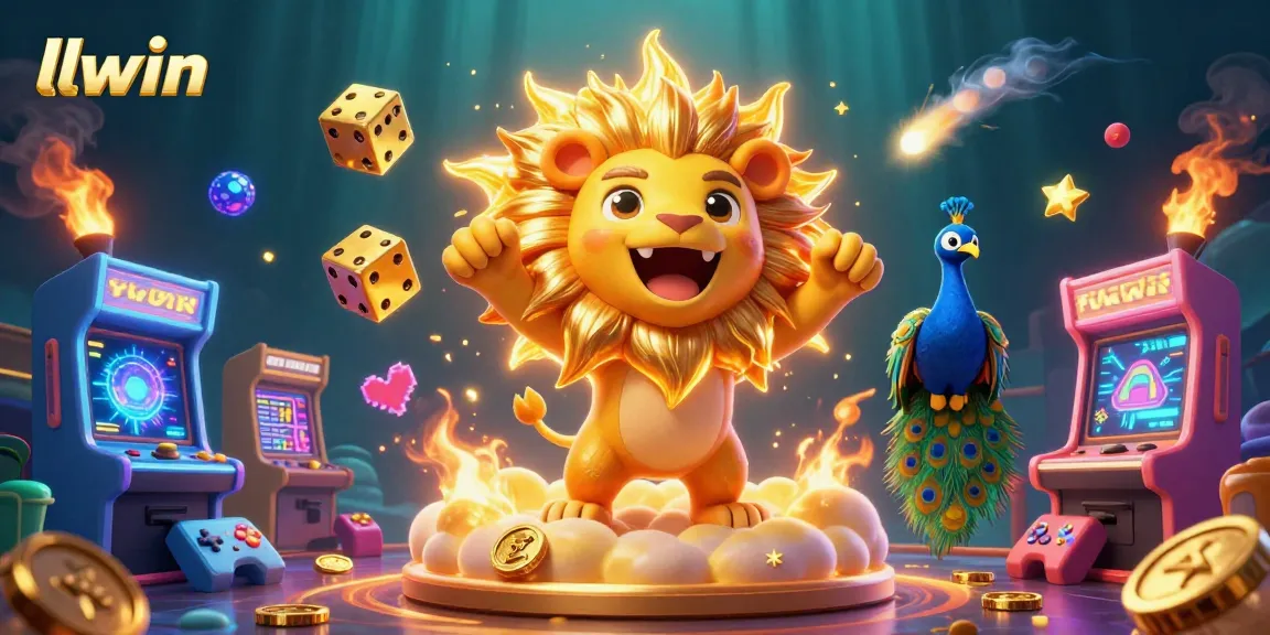 Experience thrilling gameplay at llwin with colorful casino elements surrounding a roaring sun lion.