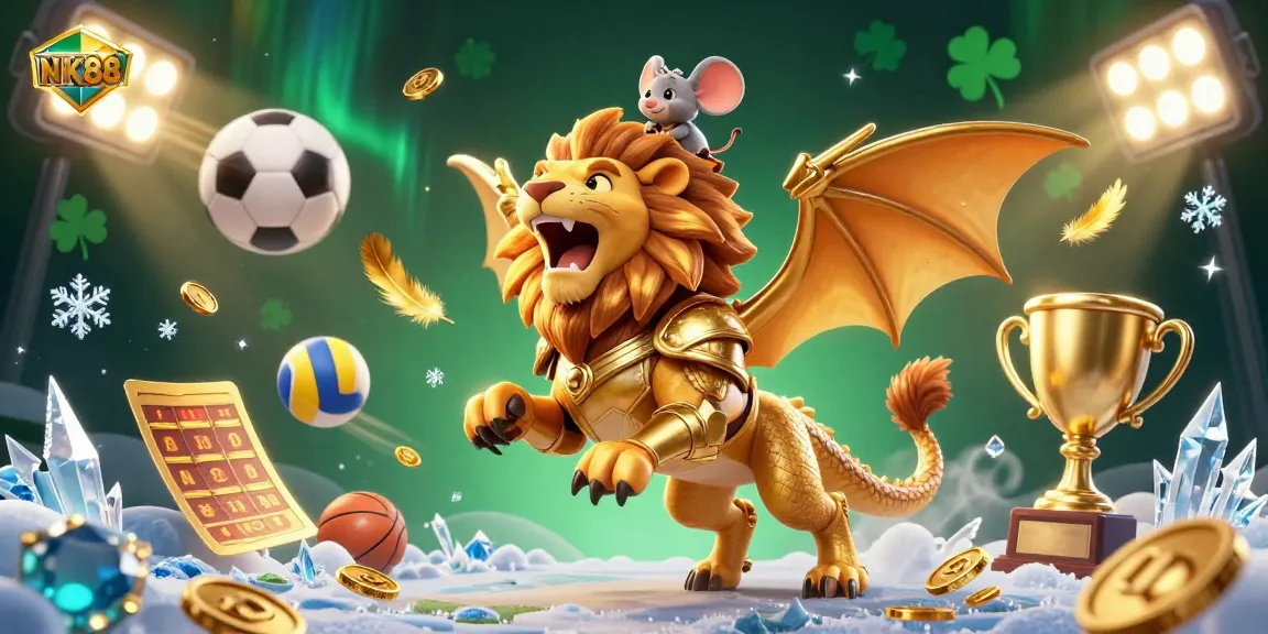 Engage with thrilling sports betting at NK88, featuring lively dynamic 3D action elements and vibrant graphics.