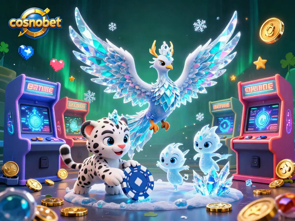 Experience winning moments at Cosmobet as the ice phoenix and cub engage in a magical gaming scene.