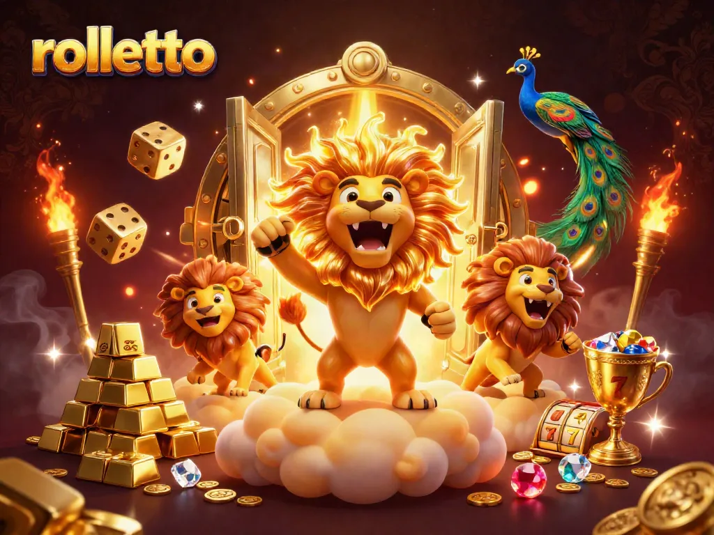 Experience thrilling slot games at Rolletto Casino, surrounded by glimmering gold and dynamic elements.