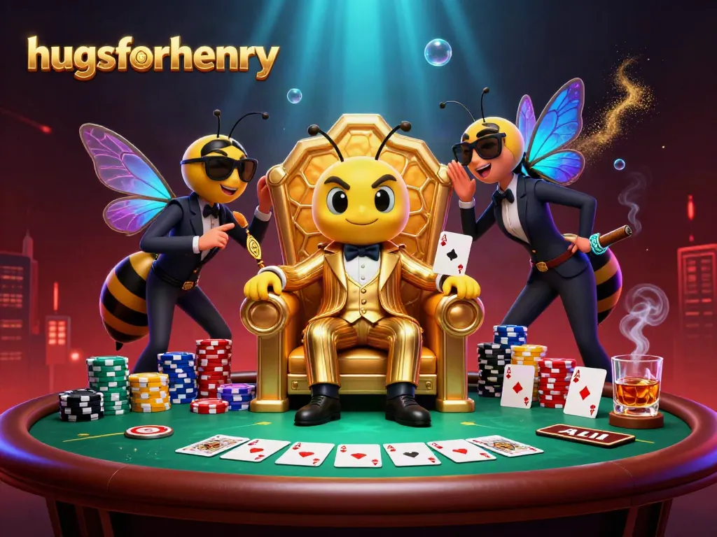 Join the action at hugsforhenry with a buzzing bumblebee mob boss leading a high-stakes poker game.