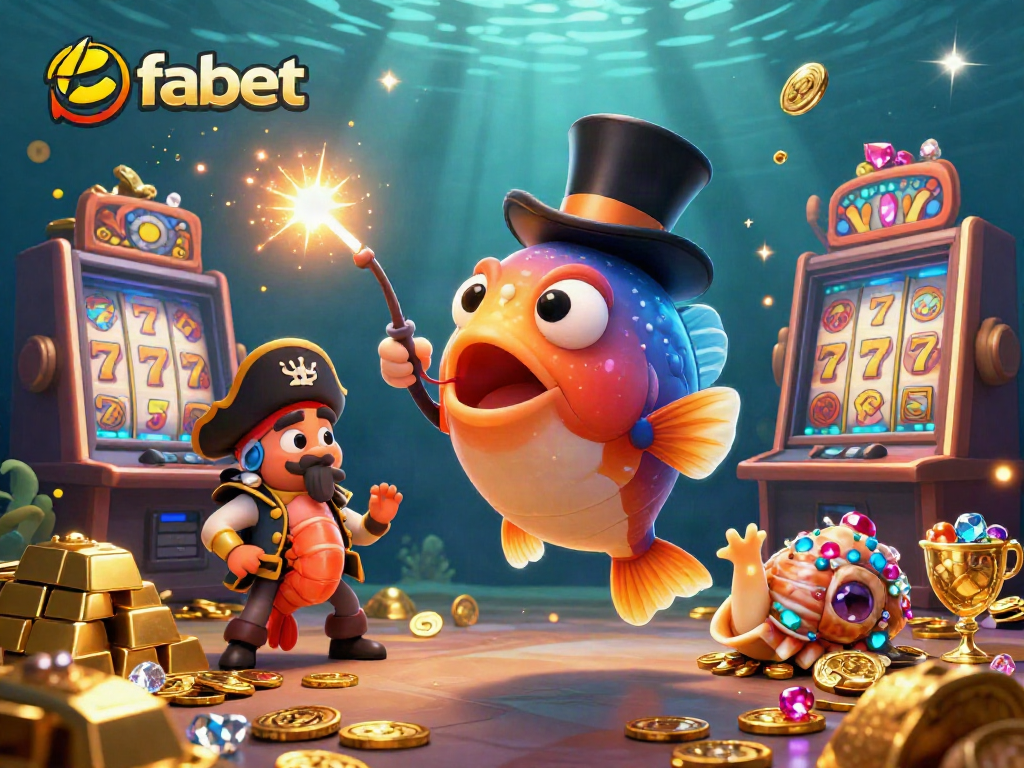 Engage in the fabet adventure with lucky slot reels, treasures, and animated sea characters.