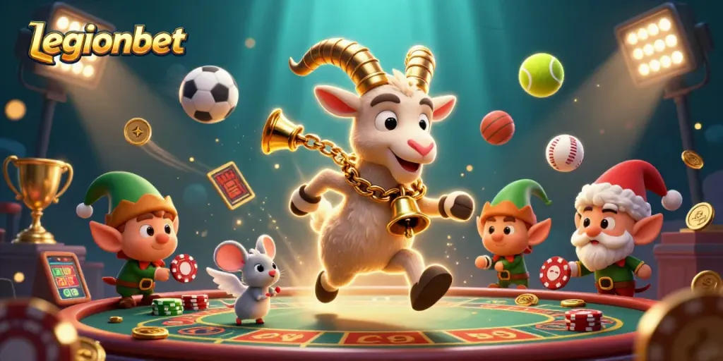 Join the fun at legionbet casino with a festive Krampus, angel mouse, and elf gremlins amidst dynamic gaming!