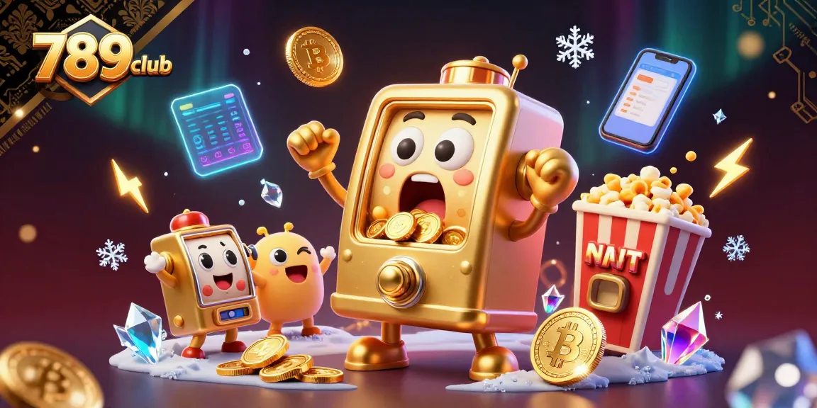 Watch 789club's golden slot machine hit the jackpot, surrounded by coins and crypto elements.