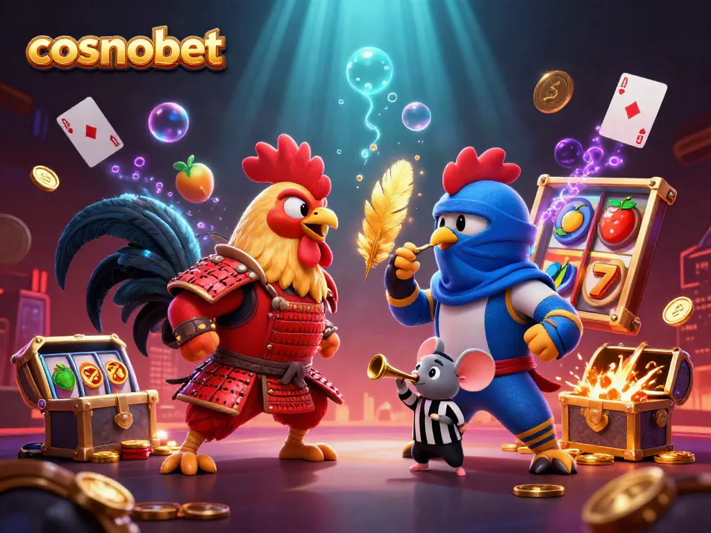 Engage with cosmobet's thrilling slots and casino games featuring dynamic roosters in action.