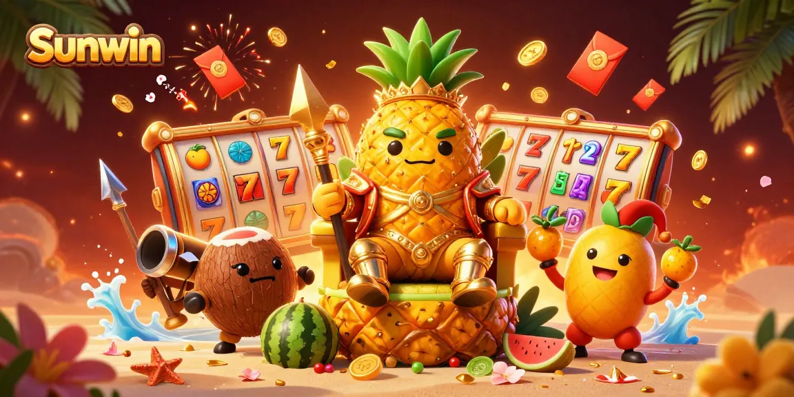 Experience the excitement of Sunwin as a golden pineapple king reigns over a vibrant casino.