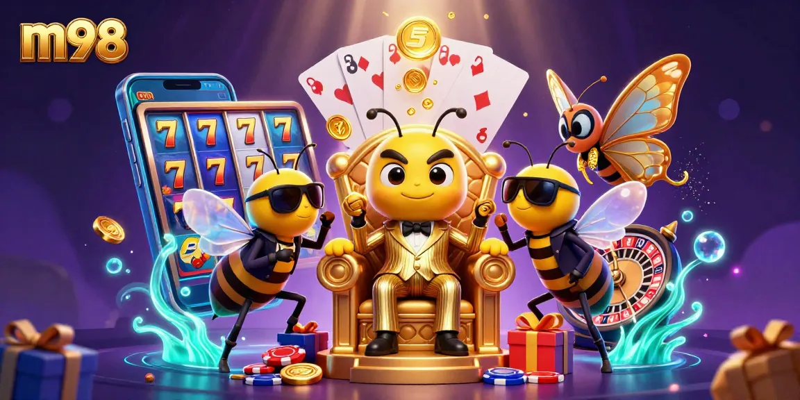 Experience the excitement of m98 online betting with a vibrant slot game themed illustration featuring dynamic casino elements.