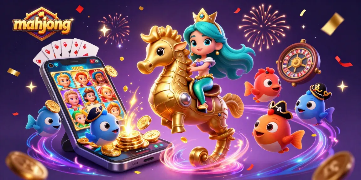 Experience mahjong gameplay excitement with a colorful 3D mermaid-themed casino illustration.