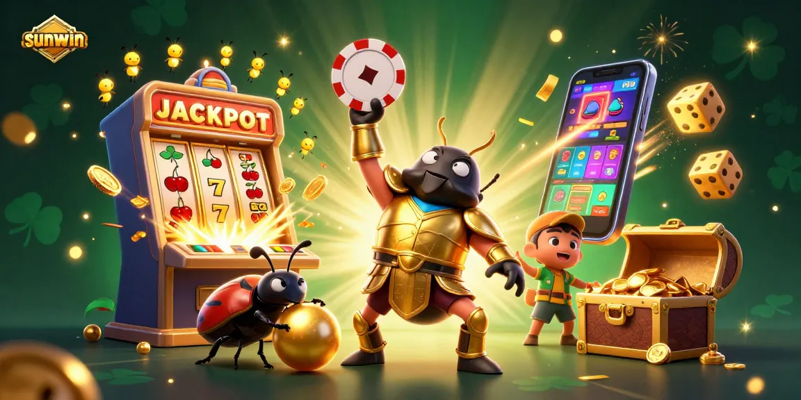 Experience the excitement of sunwin's jackpot scene with vibrant characters and dynamic casino elements.