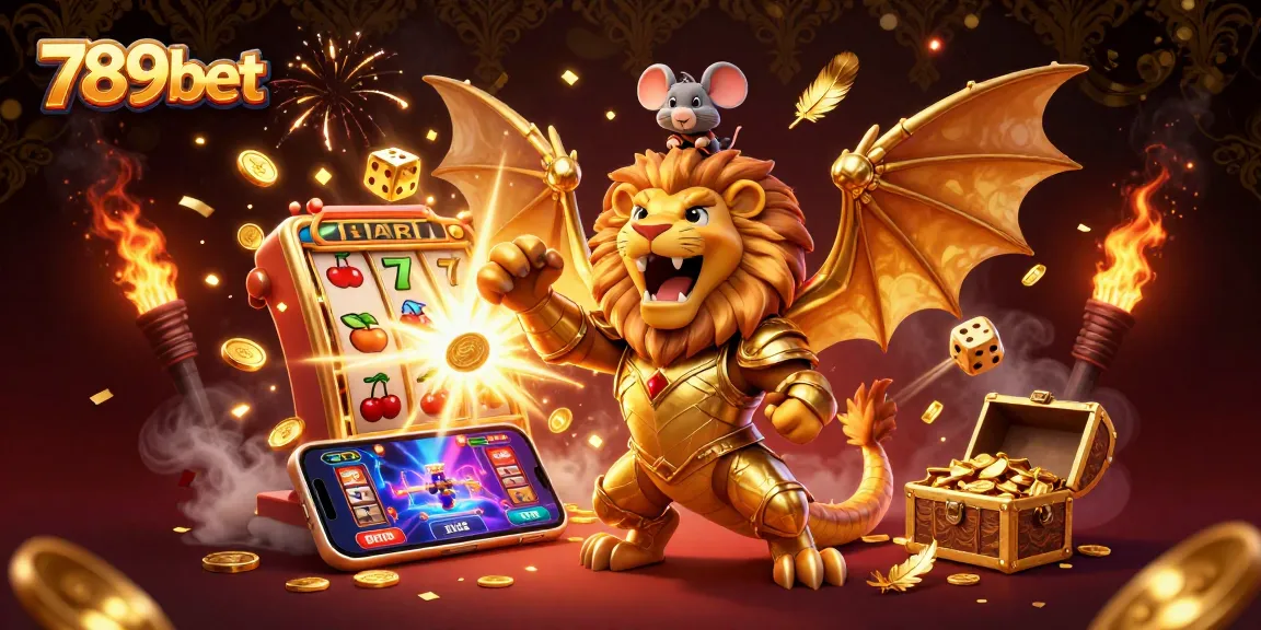 Experience the excitement of 789bet with a jackpot-winning scene of a golden chimera and casino elements.